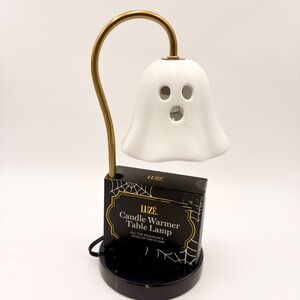 Luze Ghost Candle Warmer Table Lamp White Gold Black Marble Base Halloween NEW